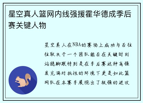 星空真人篮网内线强援霍华德成季后赛关键人物