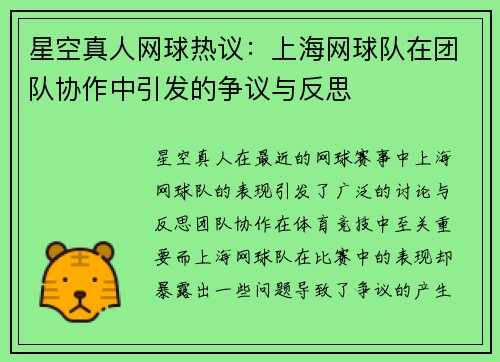 星空真人网球热议：上海网球队在团队协作中引发的争议与反思